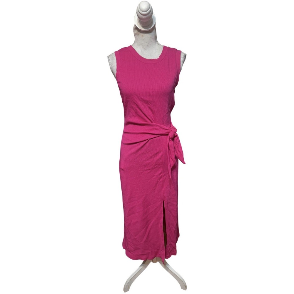 Evereve Maxi Dress Small Ribbed Knit Sleeveless Front Tie Travel Packable Pink‎